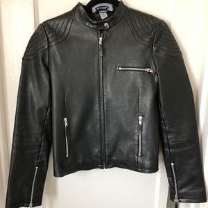 Black vegan leather motorcycle jacket